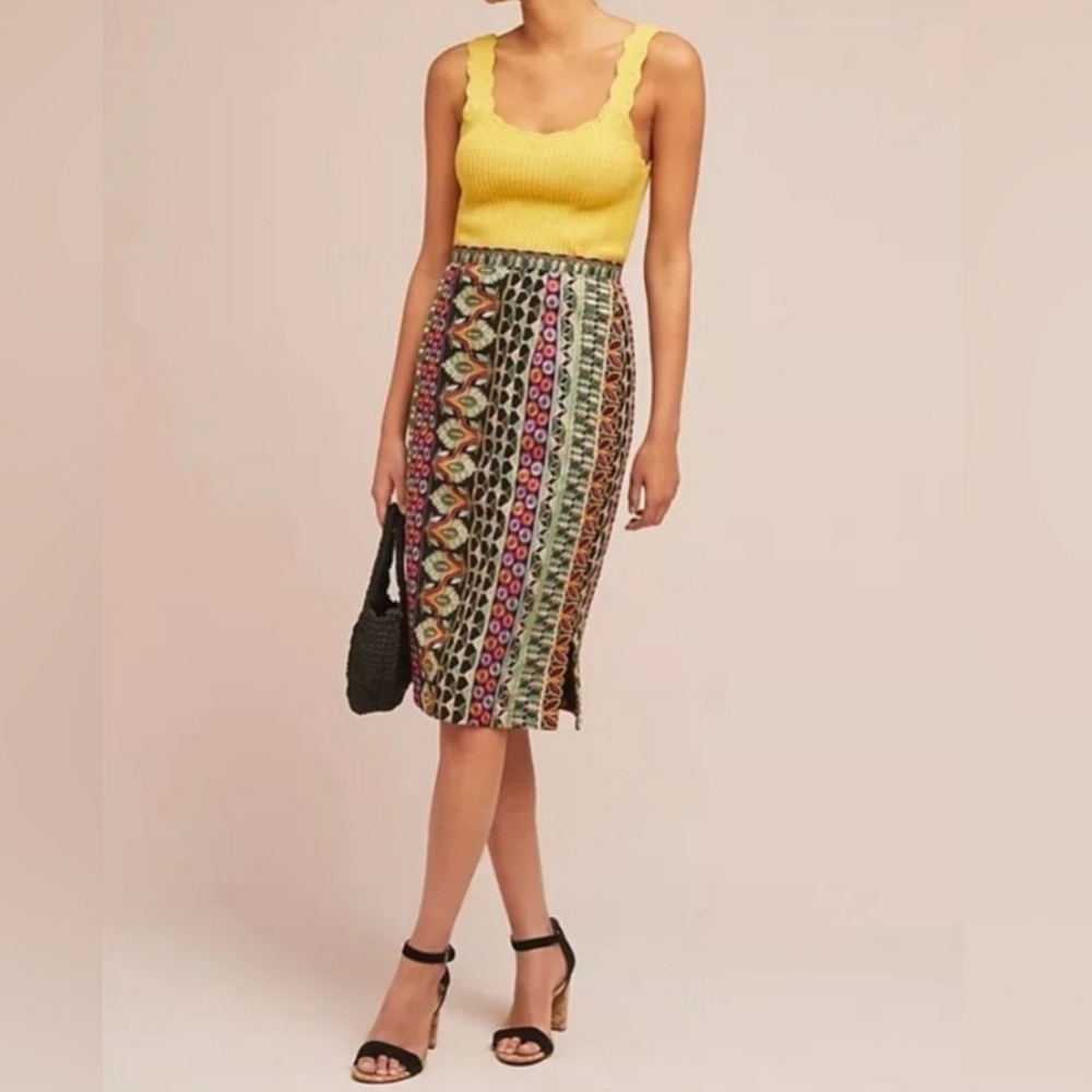 Anthropologie Multicolor Patterned Pencil Skirt